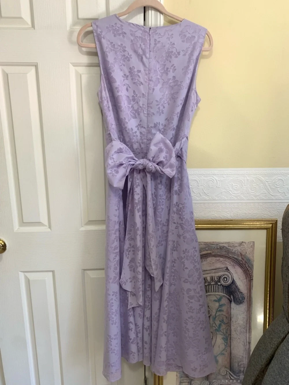 Lavender Dress Size 12 Sleeveless Floral Midi w/ Pleated Waist and Bow - Picture 14 of 14